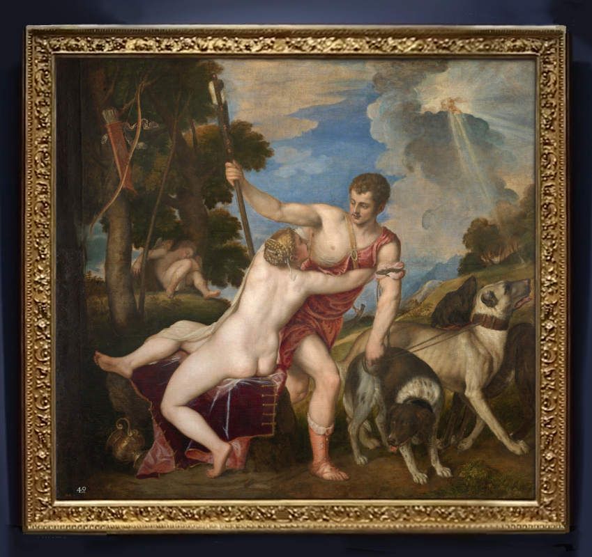 Тициан. «Венера и Адонис». 1554. Кассетная рама. Музей Прадо Тициан. «Венера и Адонис». 1554. Кассетная рама. Музей Прадо