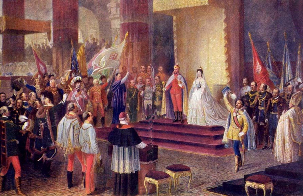 Coronation of Emperor Franz Joseph and Empress Elisabeth of Austria as King and Queen of Hungary on 