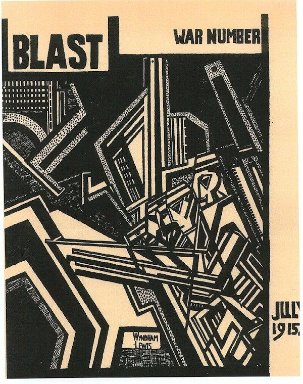 The printed voice of the Vorticist union was The Blast magazine. The cover of the second issue with The printed voice of the Vorticist union was The Blast magazine. The cover of the second issue with