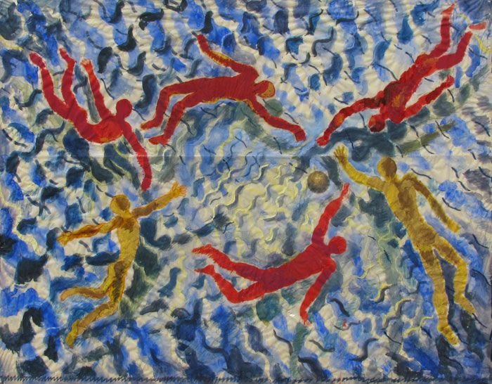 Юрий Егоров «Водное поло», эскиз гобелена. Бумага, акварель, гуашь Юрий Егоров «Водное поло», эскиз гобелена. Бумага, акварель, гуашь
