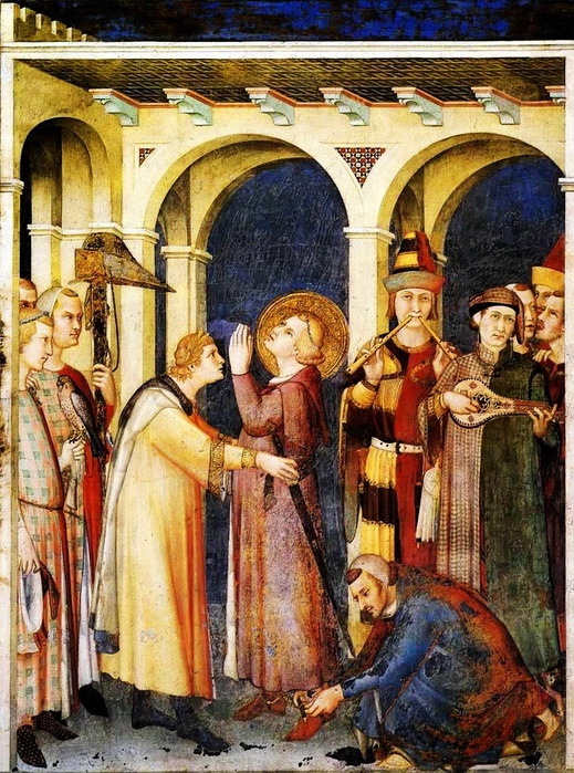 So, in his artwork the Knighting of St. Martin (1320 — 1322) Simone Martini pictured the court every So, in his artwork the Knighting of St. Martin (1320 — 1322) Simone Martini pictured the court every