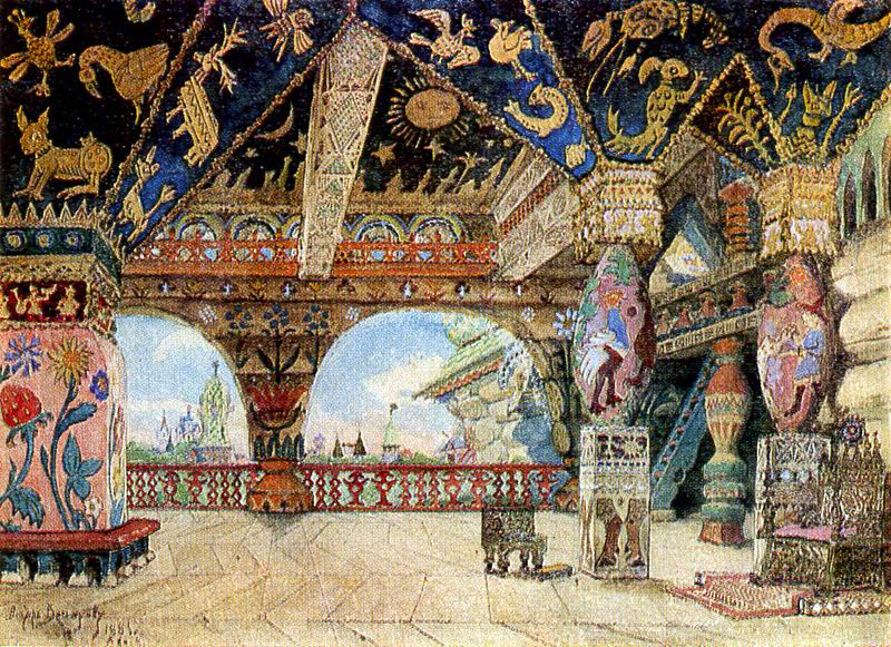 Декорация «Палаты царя Берендея». 1885 г. Бумага, акварель, гуашь, золото. Государственная Третьяков Декорация «Палаты царя Берендея». 1885 г. Бумага, акварель, гуашь, золото. Государственная Третьяков