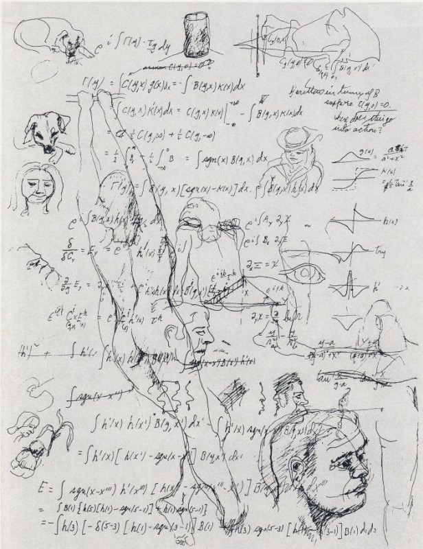 Лист с уравнениями и набросками, 1985 год