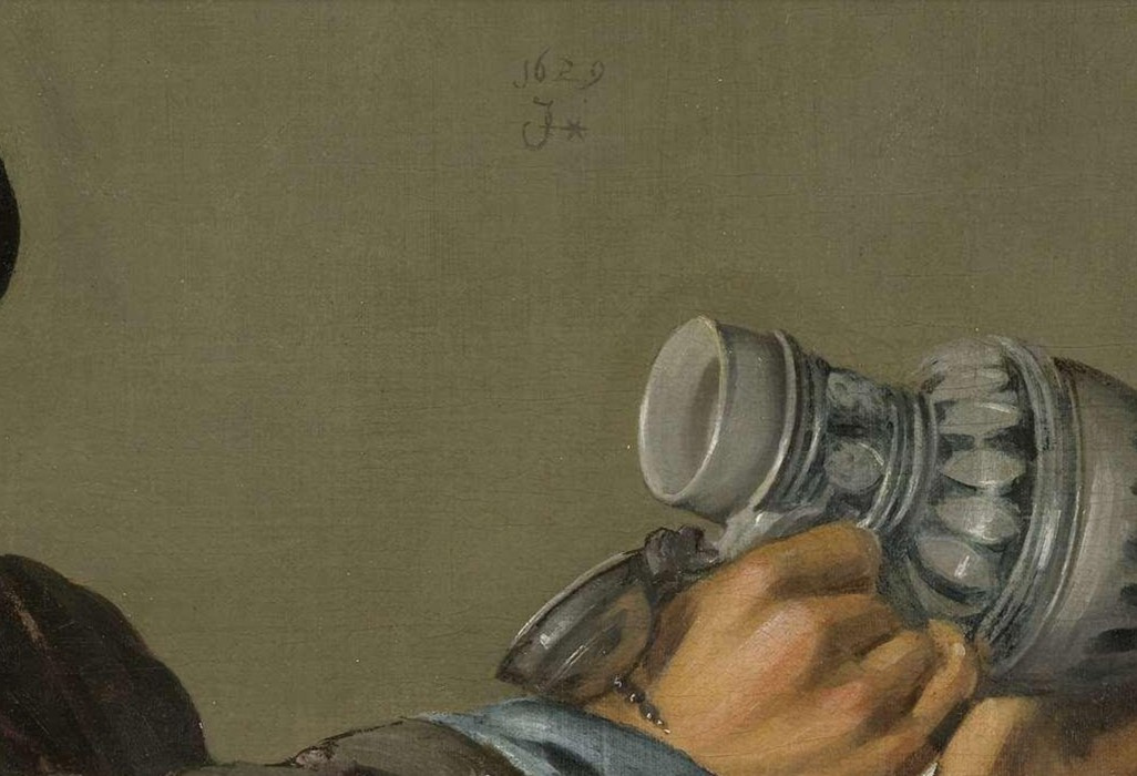 Монограмма Юдит Лейстер на картине «Весёлый выпивоха» (1629). Источник: Google Arts & Culture Монограмма Юдит Лейстер на картине «Весёлый выпивоха» (1629). Источник: Google Arts & Culture