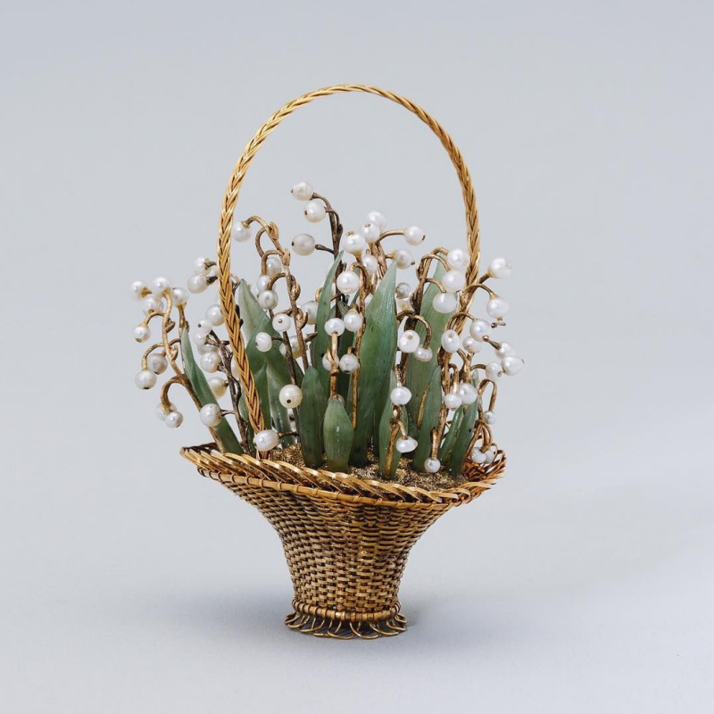 Basket with Lilies of the Valley table decoration. St. Petersburg,
1895-1898, the Firm of Carl Faber