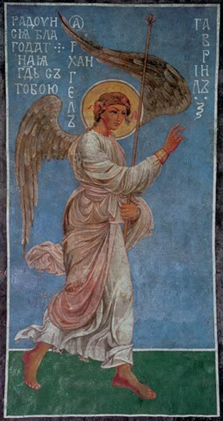 Чтобы испробовать силы Врубеля Прахов поручил ему воссоздать фреску ХІІ века с изображением Архангел