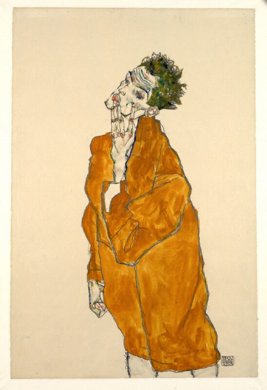 Эгон Шиле, «Автопортрет в оранжевой куртке» (1913) Эгон Шиле, «Автопортрет в оранжевой куртке» (1913)
