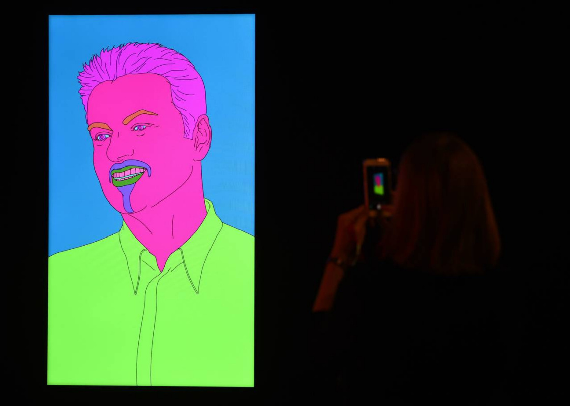 Michael Craig-Martin’s Commissioned Portrait (George), a wall-mounted LCD monitor/computer with inte