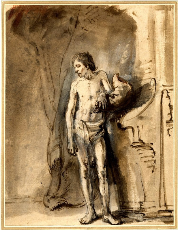 Follower of Rembrandt, Study of a Male Nude from the live model, probably 1640s, pen and wash in bro Follower of Rembrandt, Study of a Male Nude from the live model, probably 1640s, pen and wash in bro