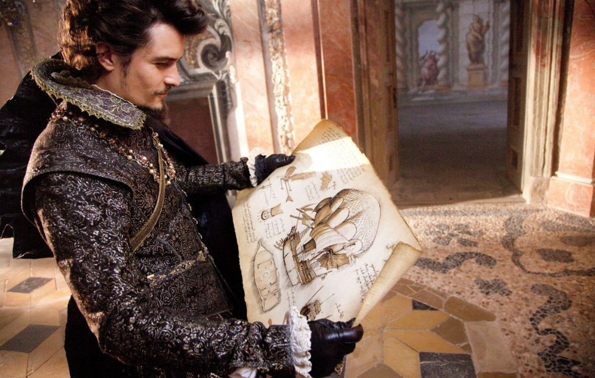 A scene from the film "The Three Musketeers" (2011). Orlando Bloom with a picture by Peter Popken, a A scene from the film "The Three Musketeers" (2011). Orlando Bloom with a picture by Peter Popken, a