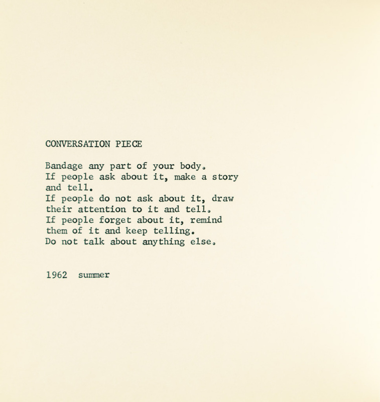 Conversation Piece, an event score from Grapefruit, 1964. Conversation Piece, an event score from Grapefruit, 1964.