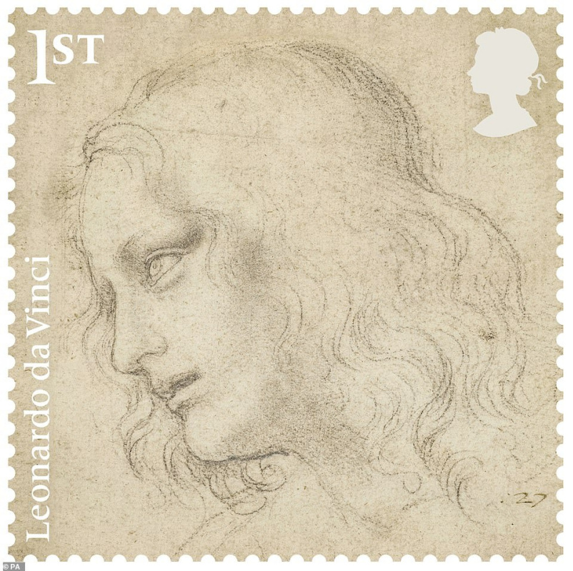 Комплект марок включает набросок головы святого Филиппа для «Тайной вечери»