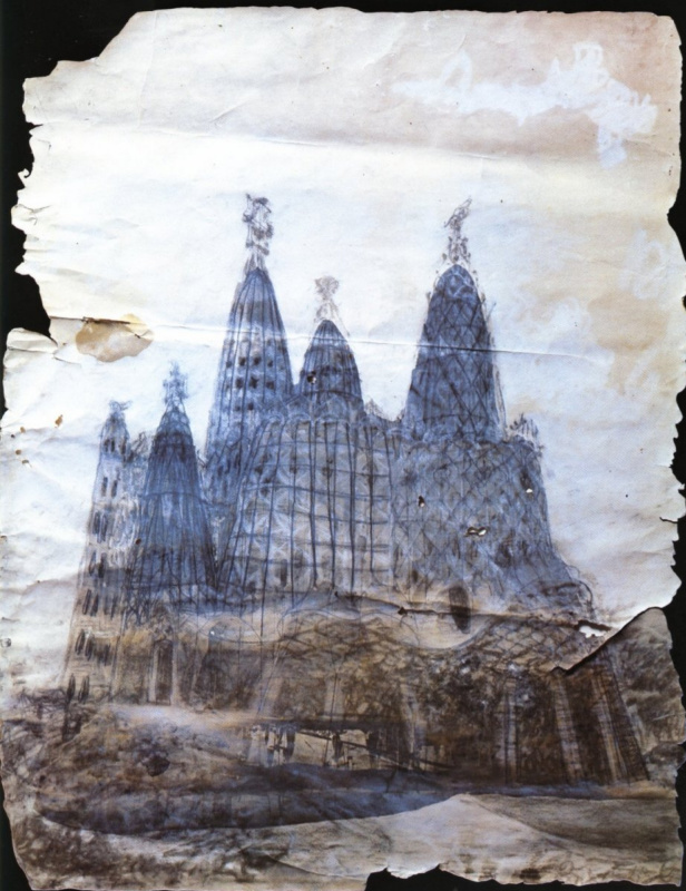This is how the Church of Colònia Güell had to look. Sketch by Antoni Gaudí.