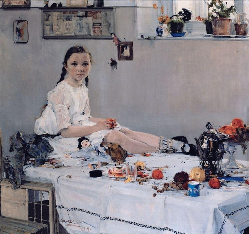 «Портрет Вари Адорацкой» (1914) сравнивают со знаменитой картиной Серова «Девочка с персиками». Авто «Портрет Вари Адорацкой» (1914) сравнивают со знаменитой картиной Серова «Девочка с персиками». Авто