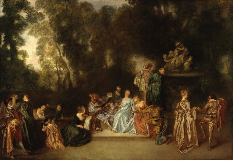 Antoine Watteau. Company outdoors