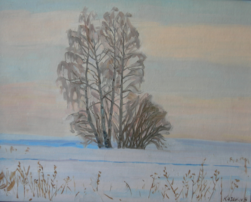 Eugene Alexandrovich Kazantsev. Winter. Birch trees in the field.