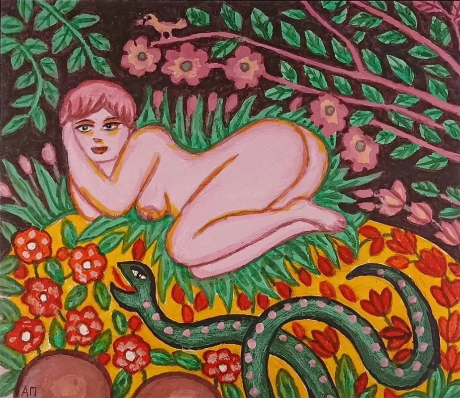 Alevtina Dmitrievna Pyzhova. Naked with a snake