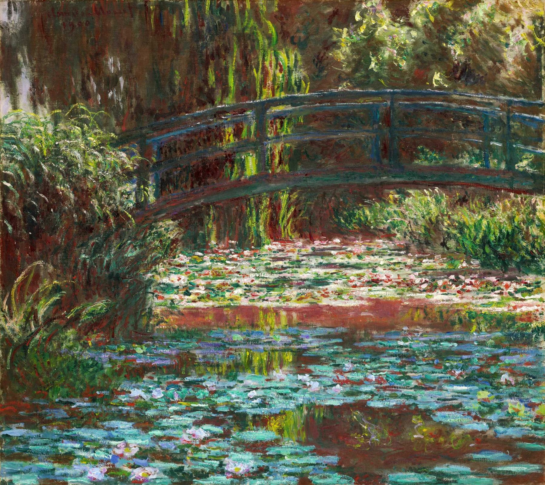 Claude Monet Puente japonés (Puente sobre el estanque de lirios de agua),  1900, 90×90 cm: Descripción de la obra | Arthive