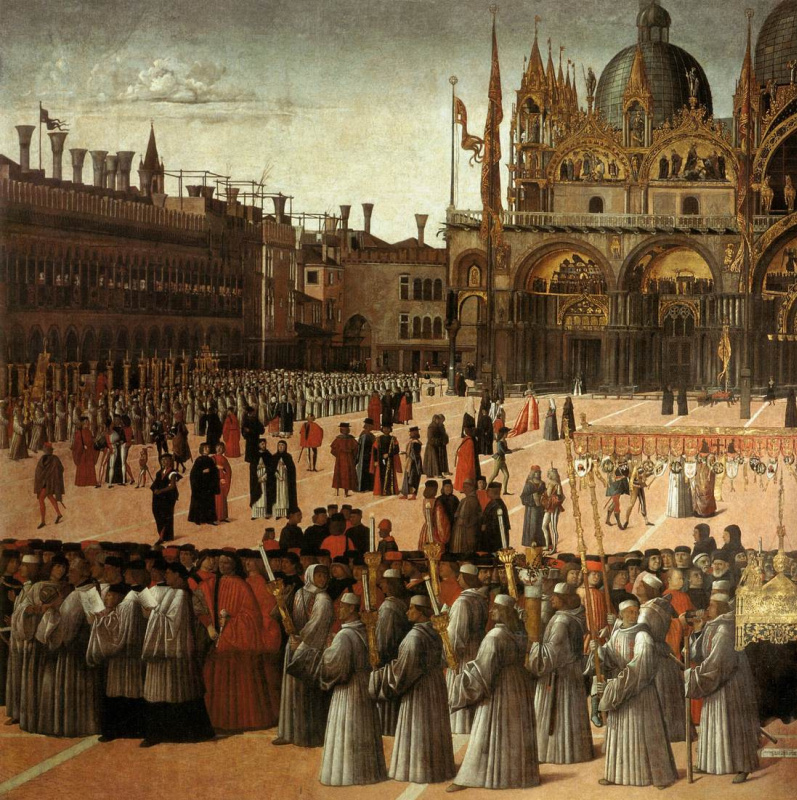 The procession of the relics of the Holy Cross in St. Mark's Square ...