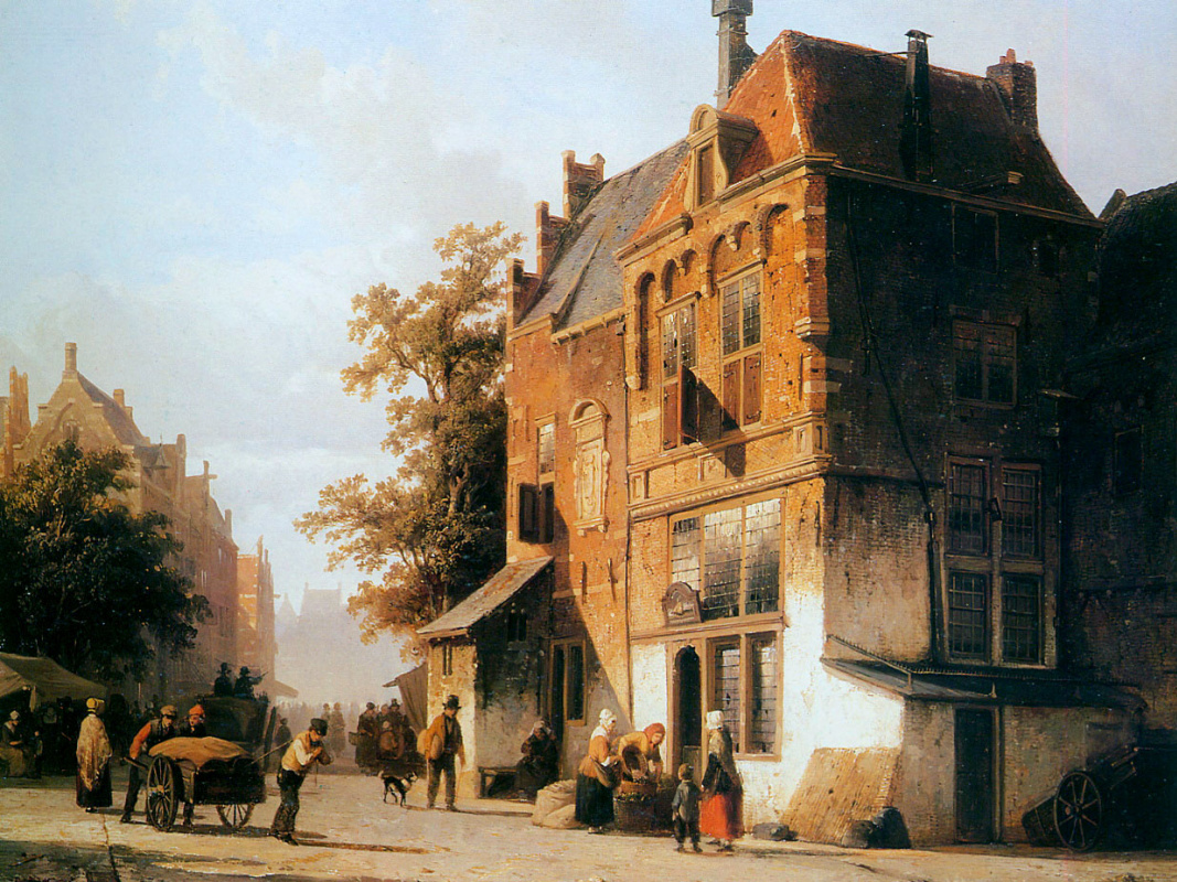 Cornelis Springer. Western market in Amsterdam