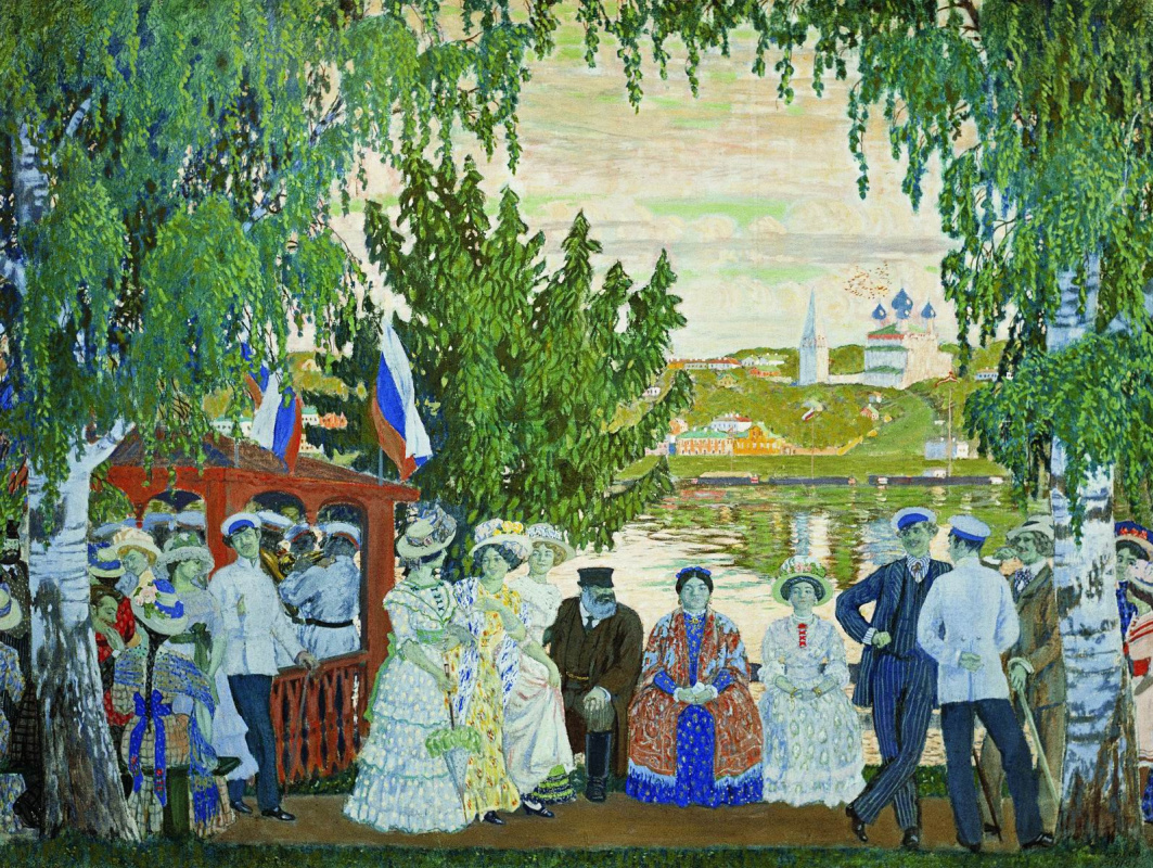 Кустодиев праздник в деревне описание картины