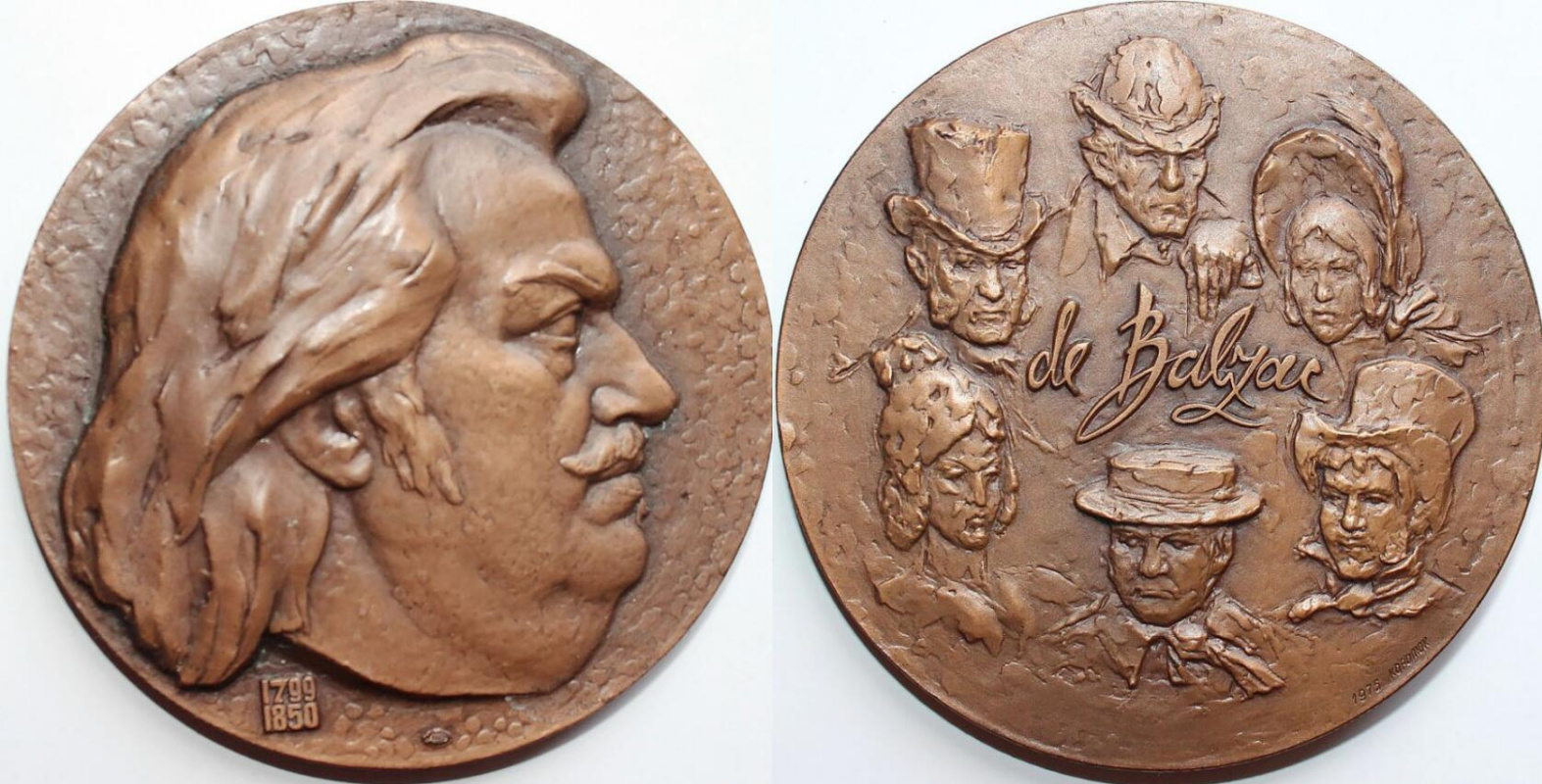 Alexey Alekseevich Korolyuk. Desk medal - USSR 1975 - Year - Honore de Balzac 1799-1850 - On the 175th anniversary of the writer