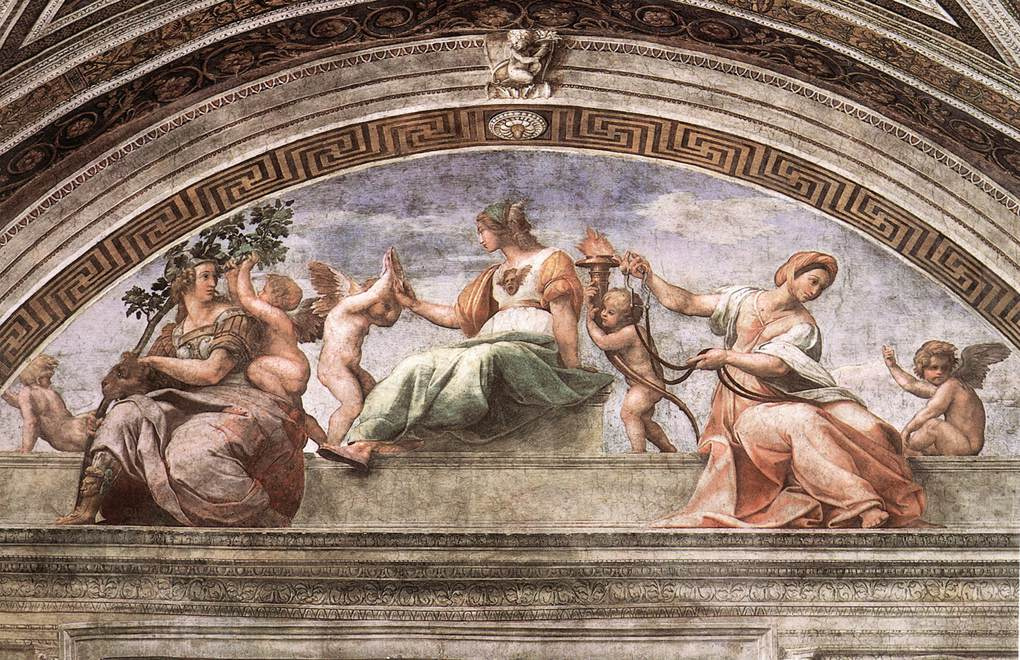 Raphael Sanzio. The Stanzas Of The Vatican. Three main virtues