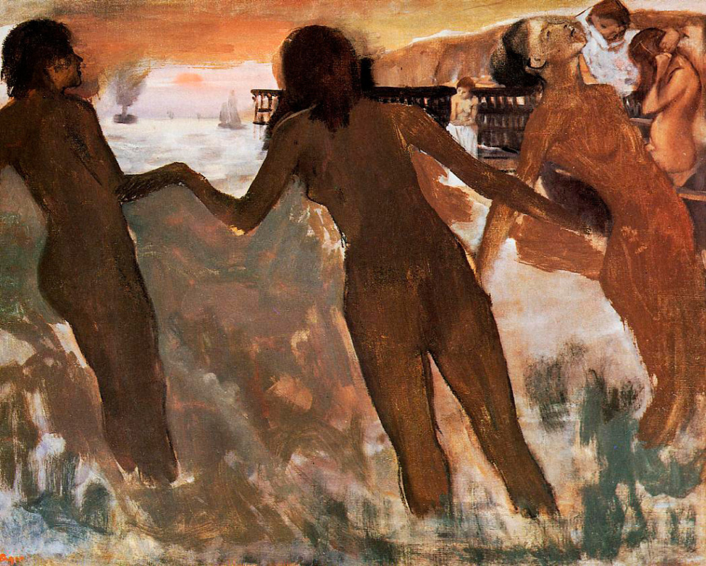 Эдгар Дега. Девочки-крестьянки, купающиеся в море в сумраке