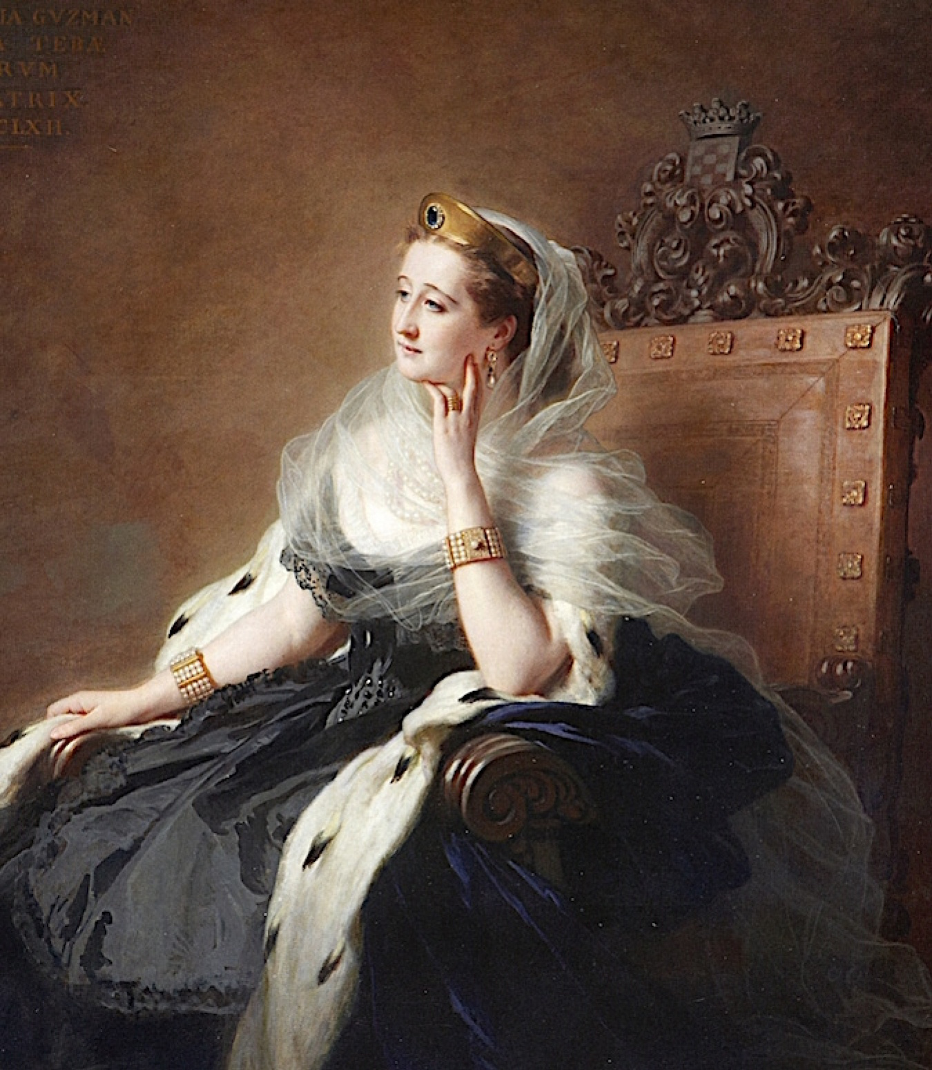 Empress Eugenie (Eugenie de Montijo) on the throne. Fragment, 1862, 146×229  cm by Franz Xaver Winterhalter: History, Analysis & Facts