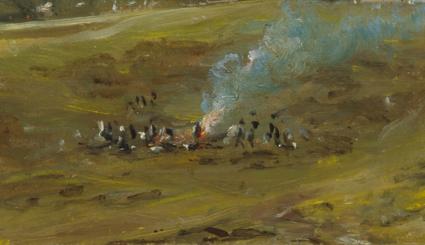John Constable. Hampstead Heath, landscape with fire. Fragment
