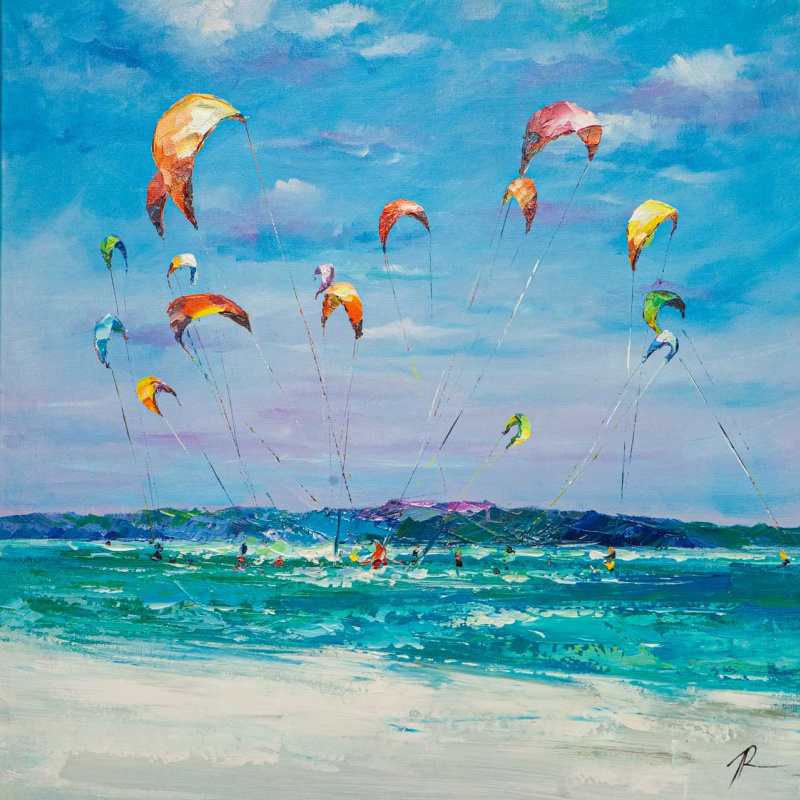 Jose Rodriguez. Kitesurfing in a turquoise sea