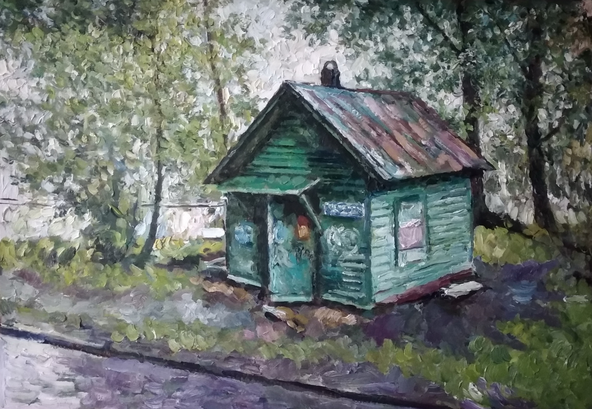 Painter Anna Yaguzhinskaya -Artist. A house near an electric plant in Moscow after a rainstorm