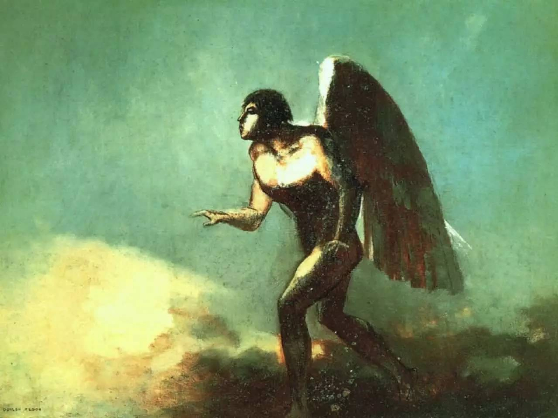 Odilon Redon The winged man (the Fallen angel), 1880, 34×24 cm: Description of  the artwork