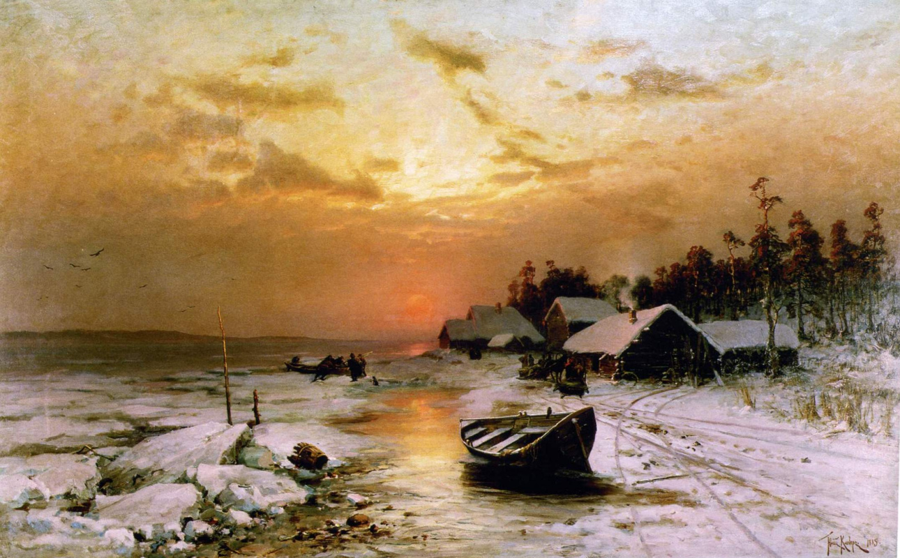 Julius Klever. A winter sunset. (Fishing village)