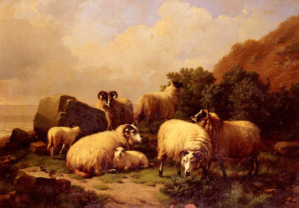 Evgenij Iosif Verbukkhoven. Sheep grazing on the coast