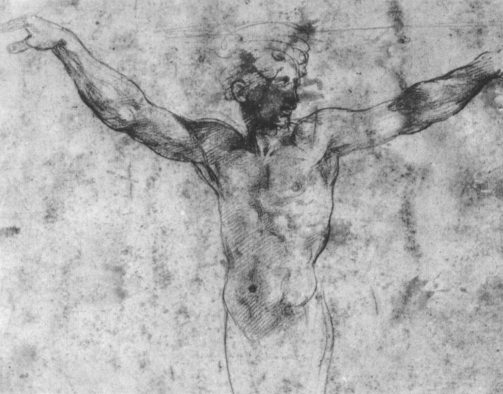 Raphael Sanzio. Sketch of a Nude male figure for the stanza del Incendio di Borgo Palace of the Pope in the Vatican