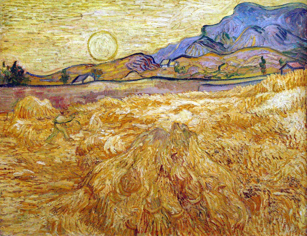Винсент Ван Гог. Пшеничное поле с жнецом и солнцем