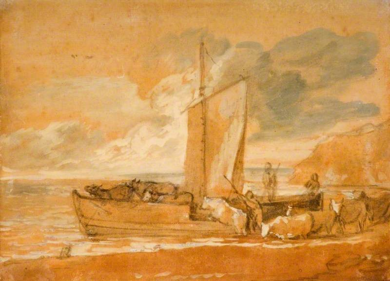 Thomas Gainsborough. Coastal landscape with the loading of cattle