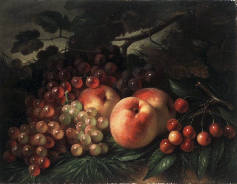 George Henry Hall. Peaches, Grapes and Cherries