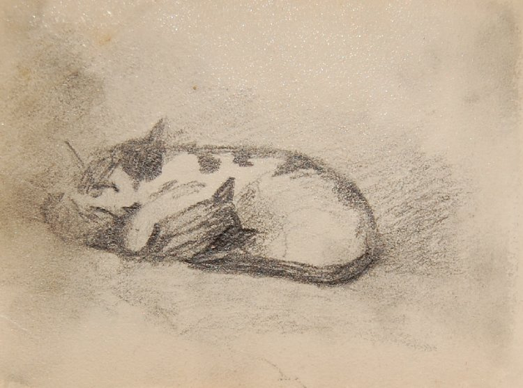 John Constable. Sleeping cat with a kitten