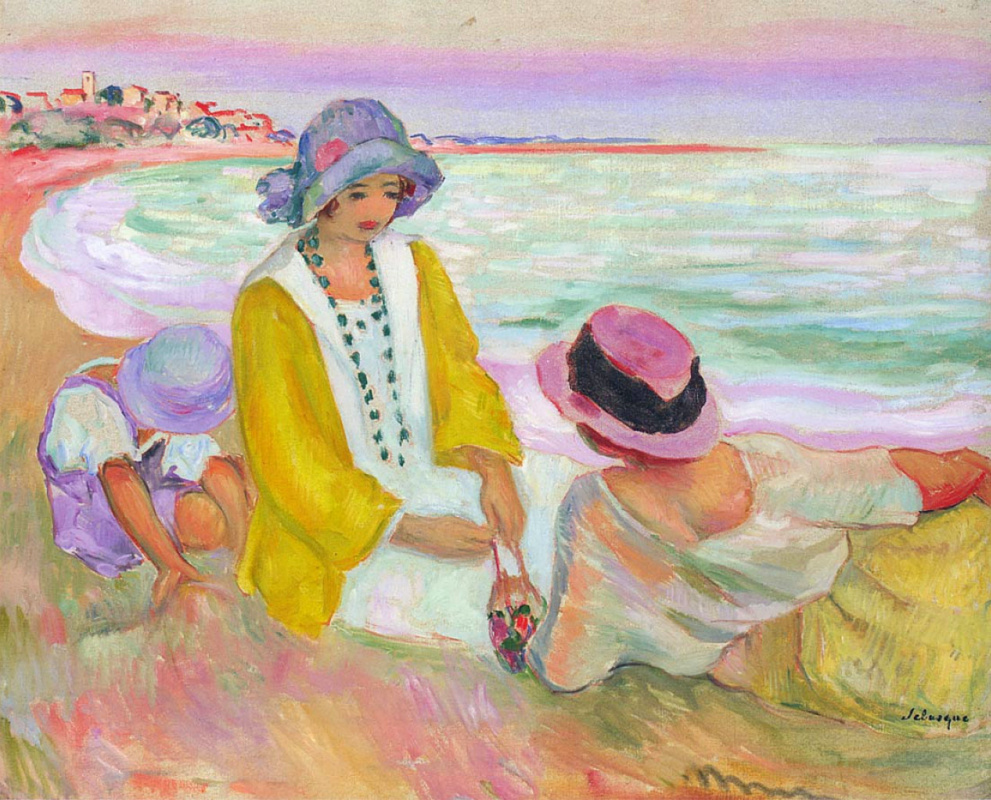 Henri Lebasque. Three young girls on the beach