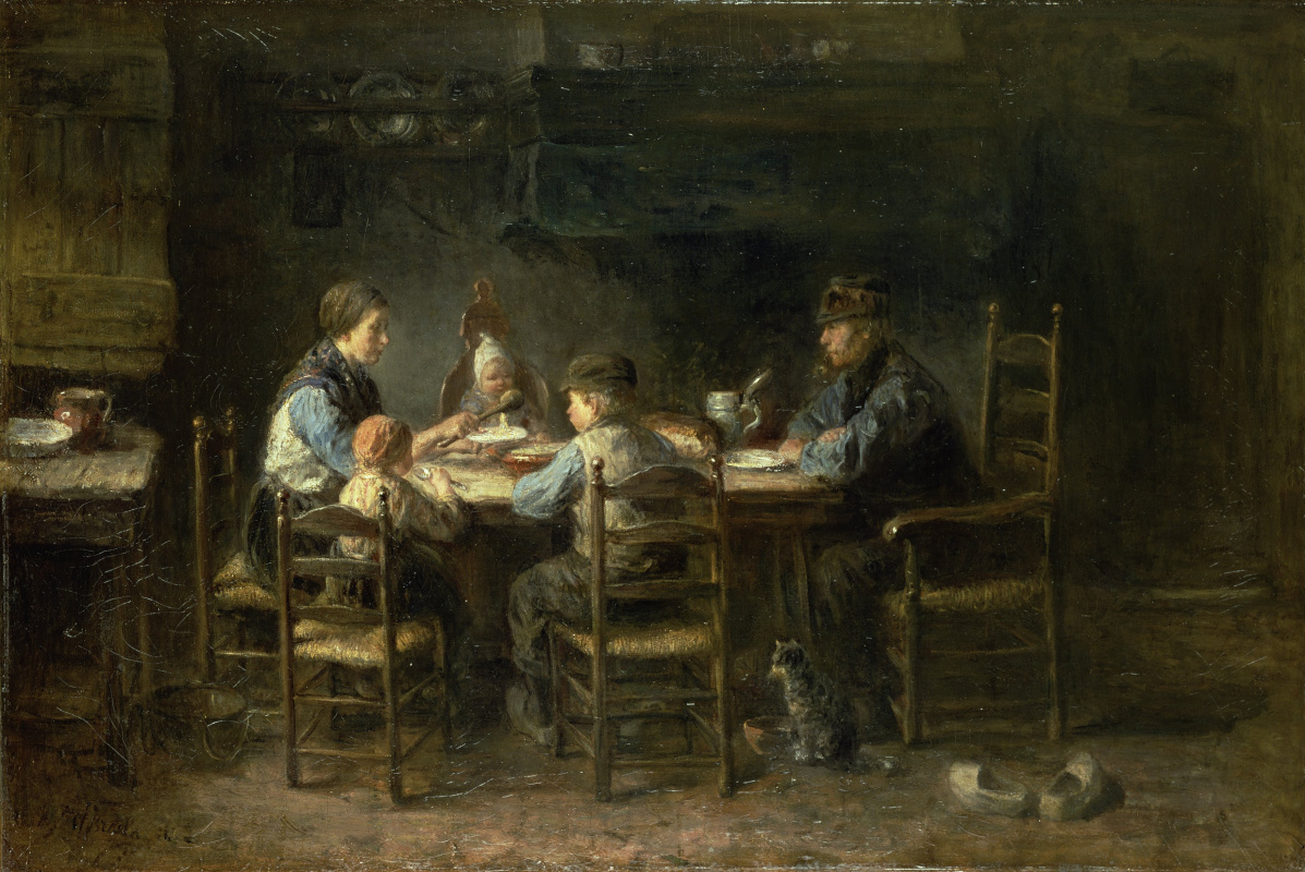 «Семья на Баррикадах» (1848).Крестьянская семья живопись застолье