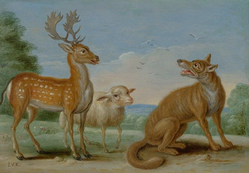 Jan van Kessel Elder. Wolf, deer and sheep