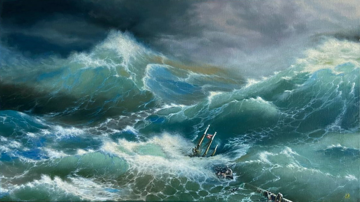 Arthur Mikhalev. The Wave. A free copy of Aivazovsky's painting