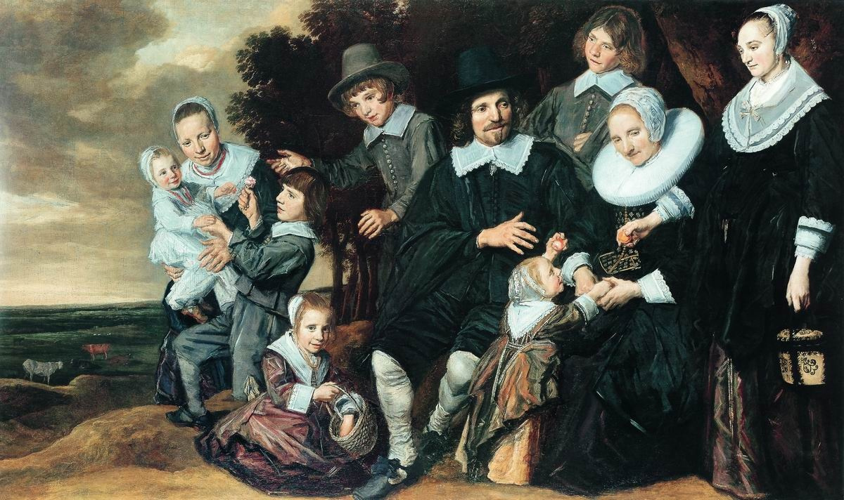 Семейный портрет в профиль на черном фоне