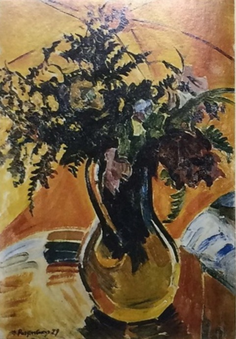 Julia Vasilyevna Razumovskaya (1896-1987). Flowers under an orange umbrella