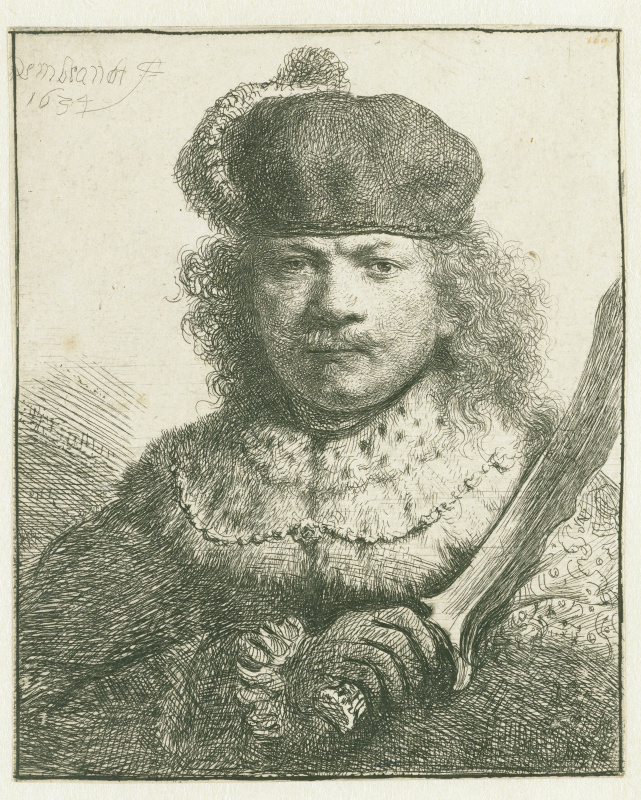 Rembrandt Harmenszoon van Rijn. Self Portrait with Raised Sabre