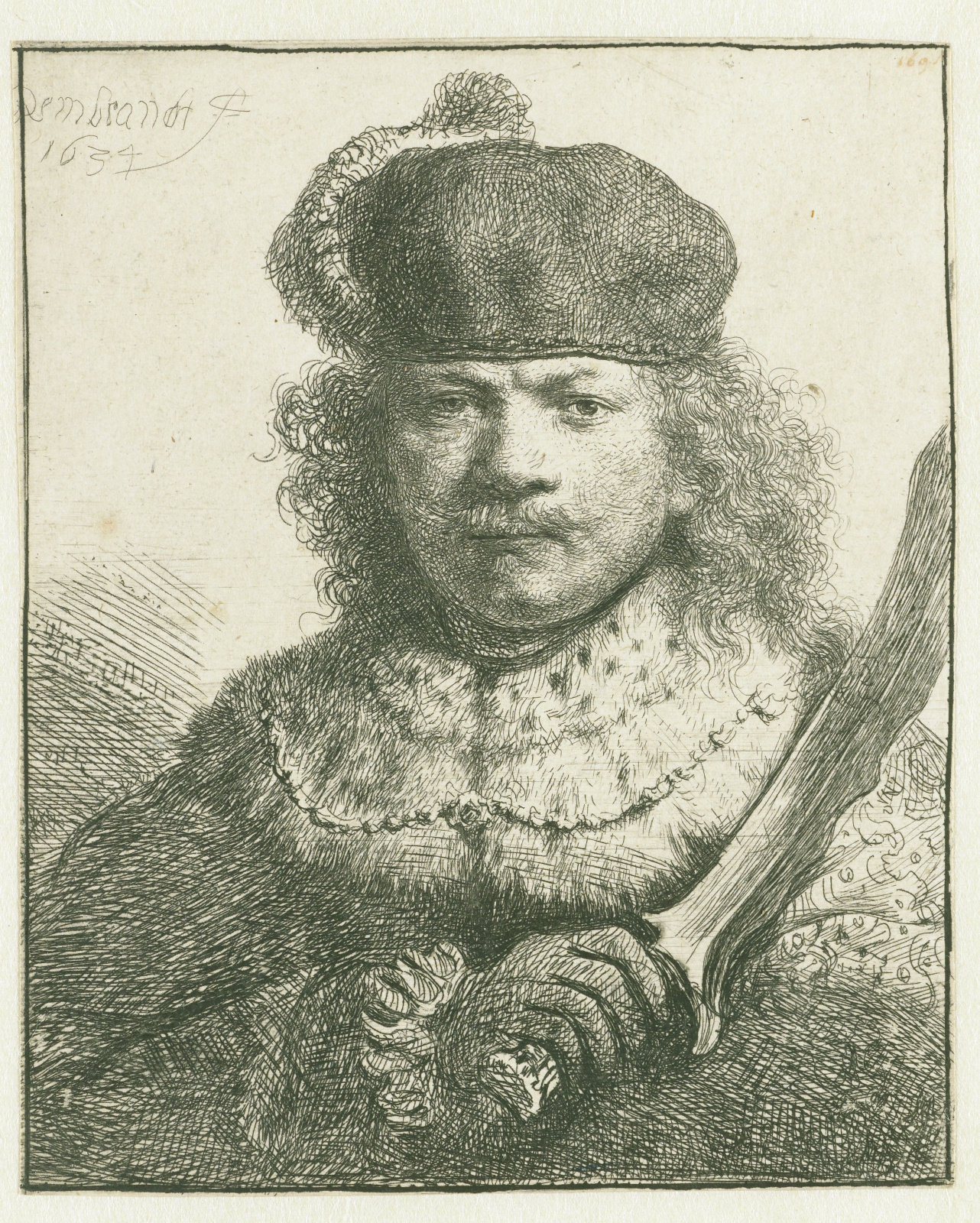 Рембрандт Харменс ван Рейн. Автопортрет с поднятой саблей