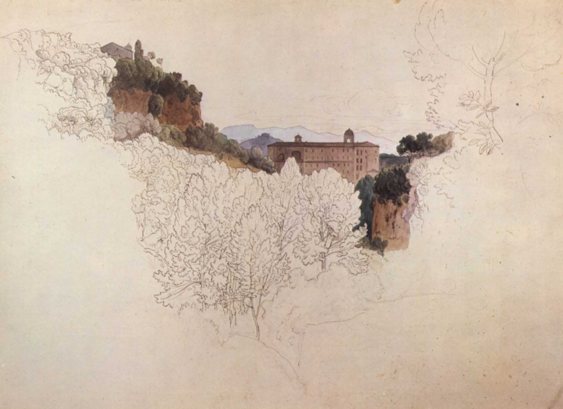 Henry Dreber. Italian landscape with a monastery