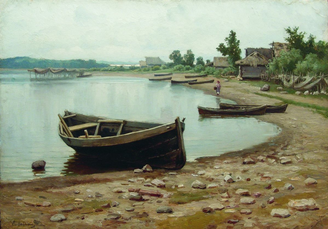 Efim Efimovich Volkov. River landscape with boats